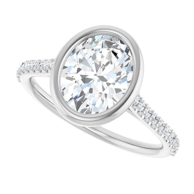 Oval Moissanite Sonia Bezel Set Diamond Accented Cathedral Engagement Ring