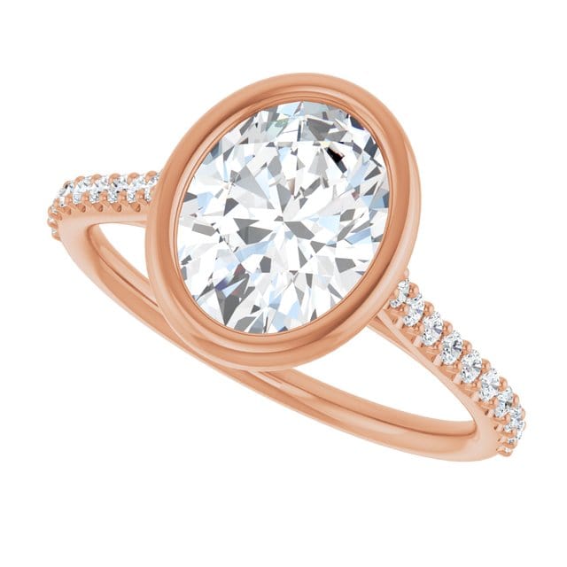 Oval Moissanite Sonia Bezel Set Diamond Accented Cathedral Engagement Ring