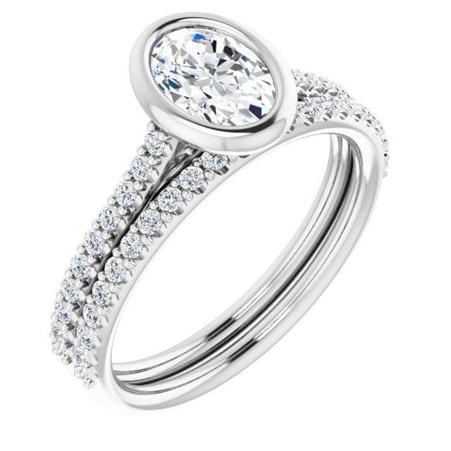 Oval Moissanite Sonia Bezel Set Diamond Accented Cathedral Engagement Ring