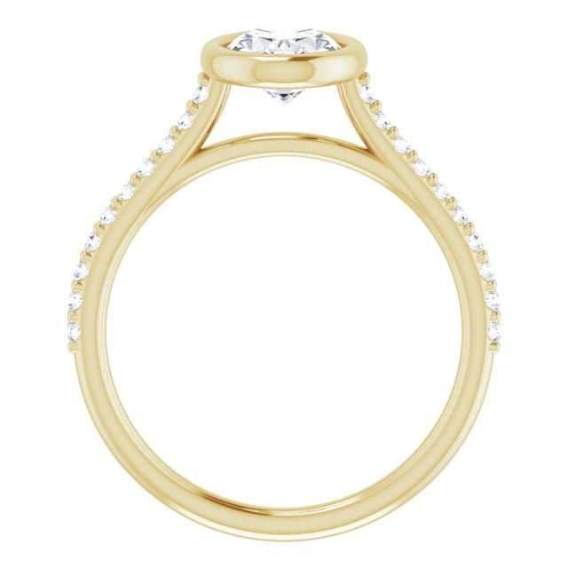 Oval Moissanite Sonia Bezel Set Diamond Accented Cathedral Engagement Ring