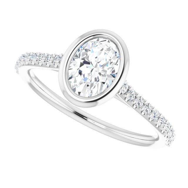 Oval Moissanite Sonia Bezel Set Diamond Accented Cathedral Engagement Ring