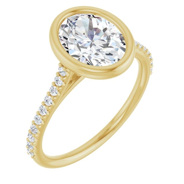 Oval Moissanite Sonia Bezel Set Diamond Accented Cathedral Engagement Ring