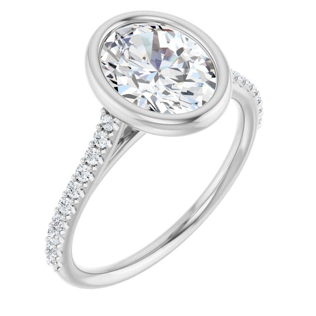Oval Moissanite Sonia Bezel Set Diamond Accented Cathedral Engagement Ring