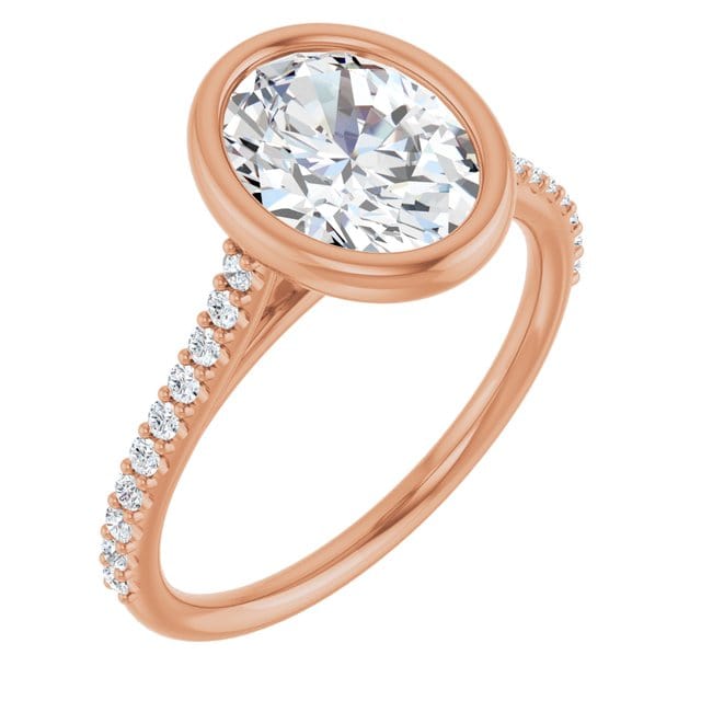 Oval Moissanite Sonia Bezel Set Diamond Accented Cathedral Engagement Ring