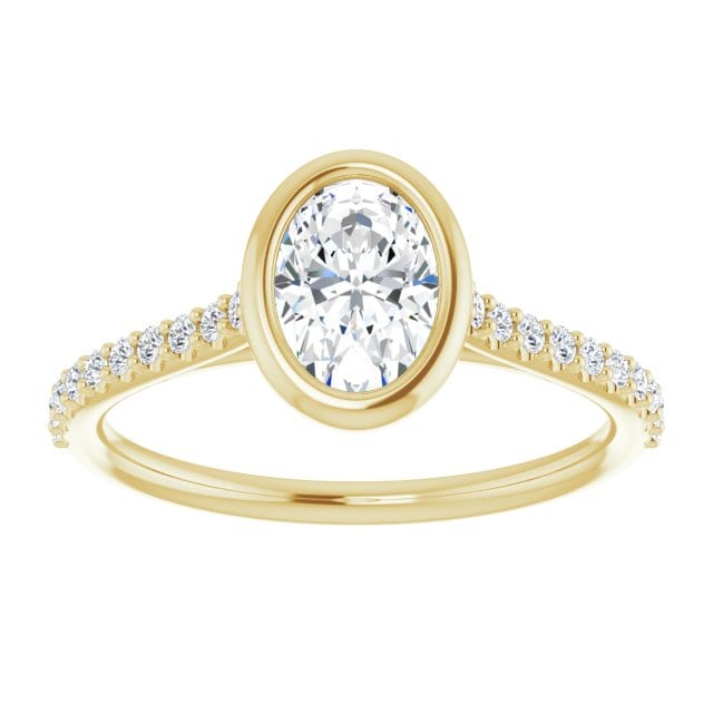 Oval Moissanite Sonia Bezel Set Diamond Accented Cathedral Engagement Ring