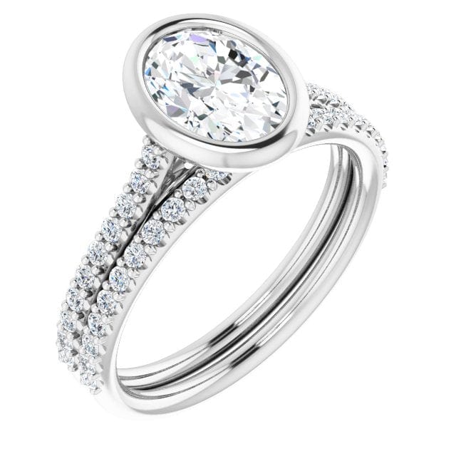 Oval Moissanite Sonia Bezel Set Diamond Accented Cathedral Engagement Ring