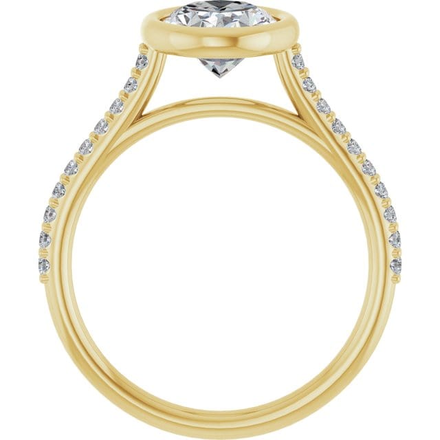 Oval Moissanite Sonia Bezel Set Diamond Accented Cathedral Engagement Ring