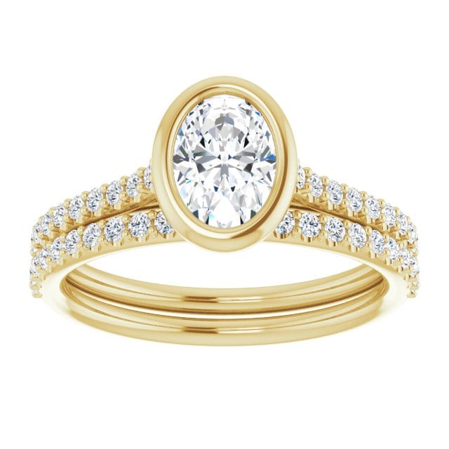 Oval Moissanite Sonia Bezel Set Diamond Accented Cathedral Engagement Ring