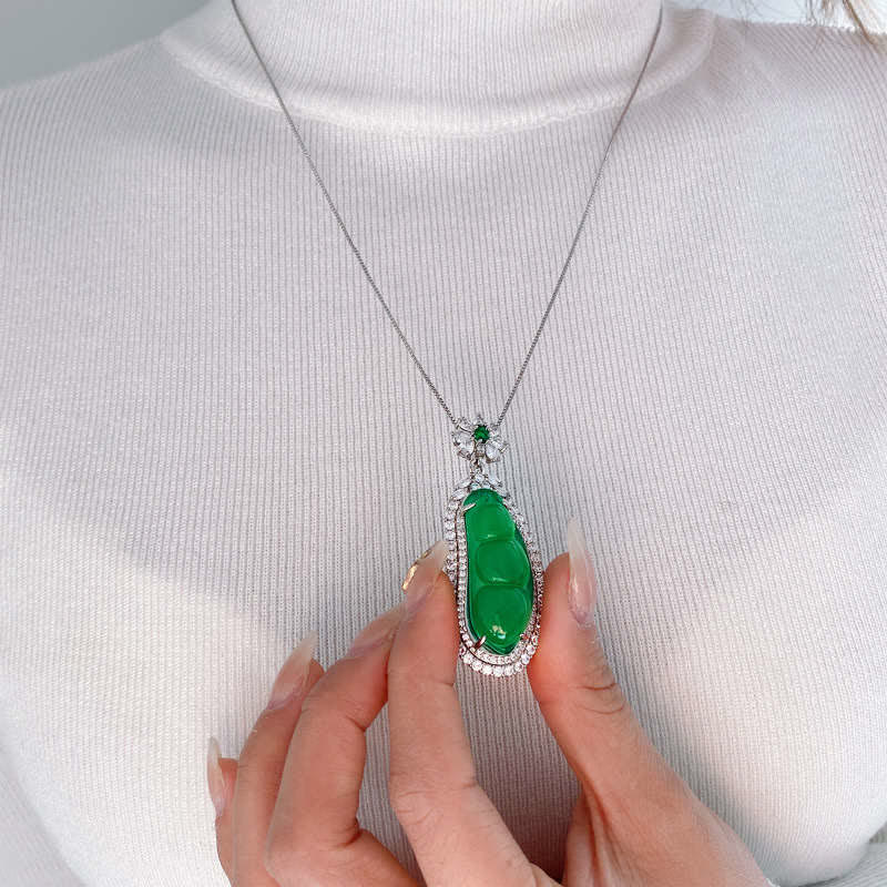 Fortune Jewel Fortune Bean Cyan Jade Luck Necklace Pendant