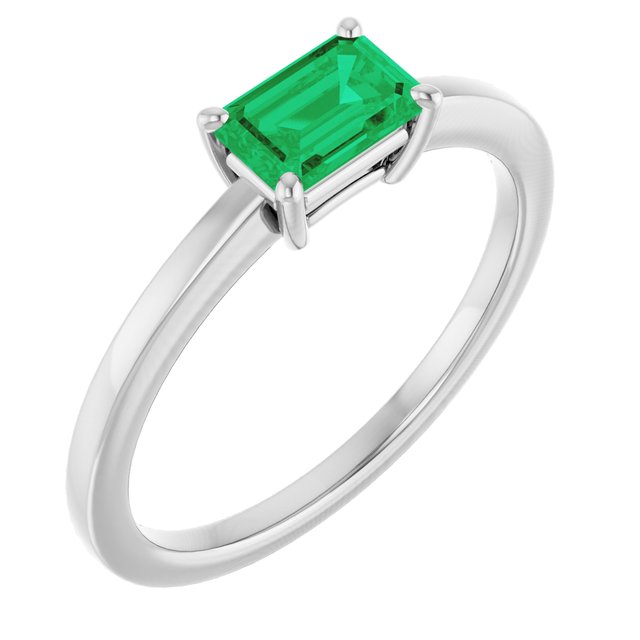 Step Cut Emerald Stacking Prong Set Solitaire Promise Ring