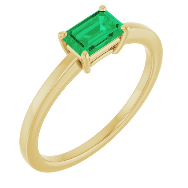 Step Cut Emerald Stacking Prong Set Solitaire Promise Ring