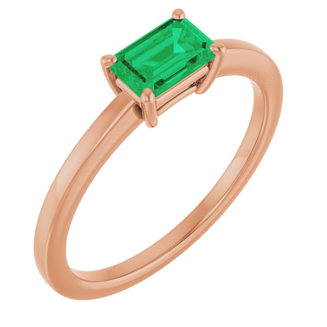 Step Cut Emerald Stacking Prong Set Solitaire Promise Ring
