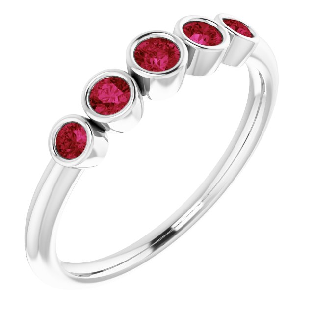 Fiona Ruby Band - Graduated Ruby Five Bezel Stacking Anniversary Ring