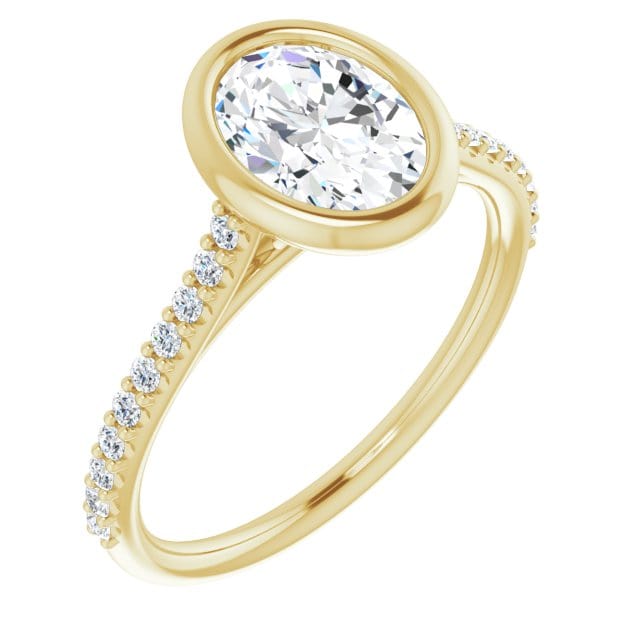 Oval Moissanite Sonia Bezel Set Diamond Accented Cathedral Engagement Ring