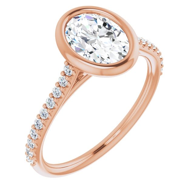 Oval Moissanite Sonia Bezel Set Diamond Accented Cathedral Engagement Ring