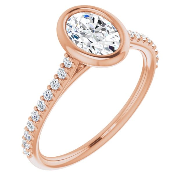 Oval Moissanite Sonia Bezel Set Diamond Accented Cathedral Engagement Ring