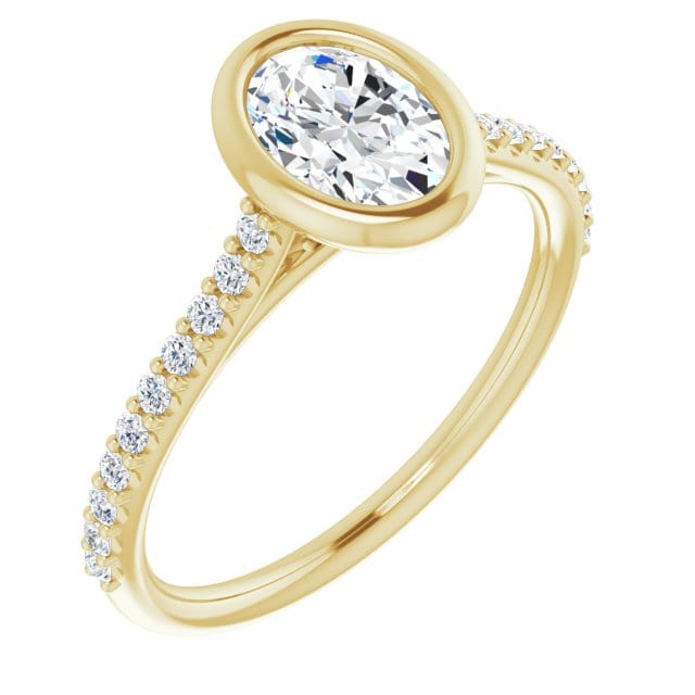 Oval Moissanite Sonia Bezel Set Diamond Accented Cathedral Engagement Ring
