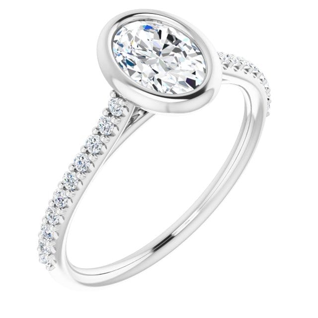 Oval Moissanite Sonia Bezel Set Diamond Accented Cathedral Engagement Ring