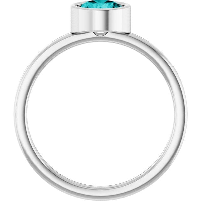 Minimal Round Green Moissanite Bezel Low Profile Solitaire Engagement Ring