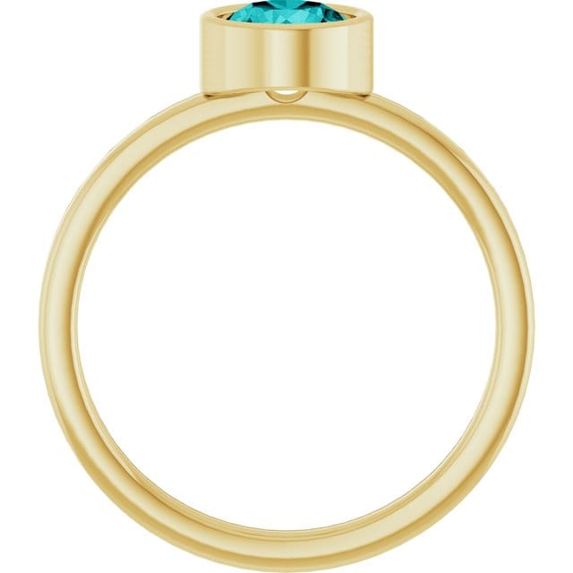 Minimal Round Green Moissanite Bezel Low Profile Solitaire Engagement Ring