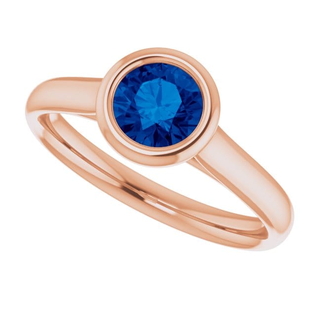 Round Blue Sapphire Olivia Bezel Set Solitaire Cathedral Engagement Ring