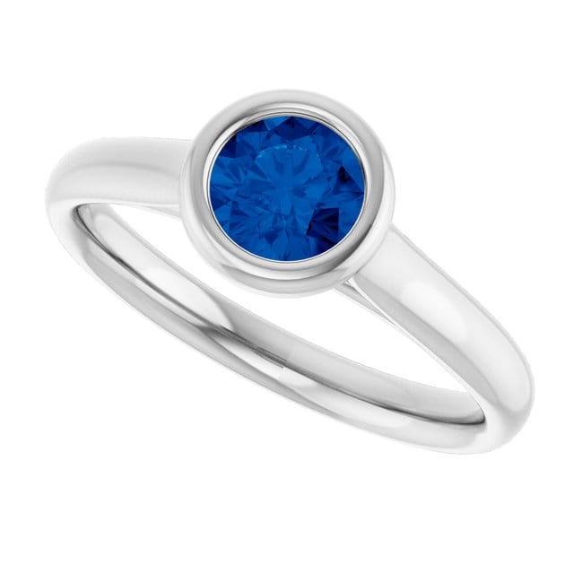 Round Blue Sapphire Olivia Bezel Set Solitaire Cathedral Engagement Ring