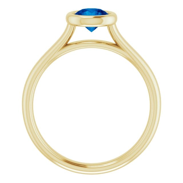 Round Blue Sapphire Olivia Bezel Set Solitaire Cathedral Engagement Ring
