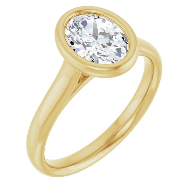 Oval Moissanite Olivia Ring Bezel Solitaire Engagement Ring