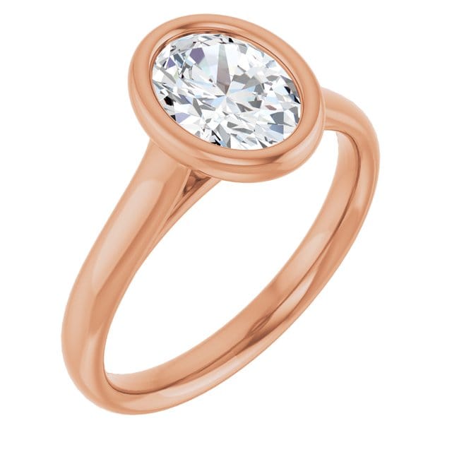 Oval Moissanite Olivia Ring Bezel Solitaire Engagement Ring