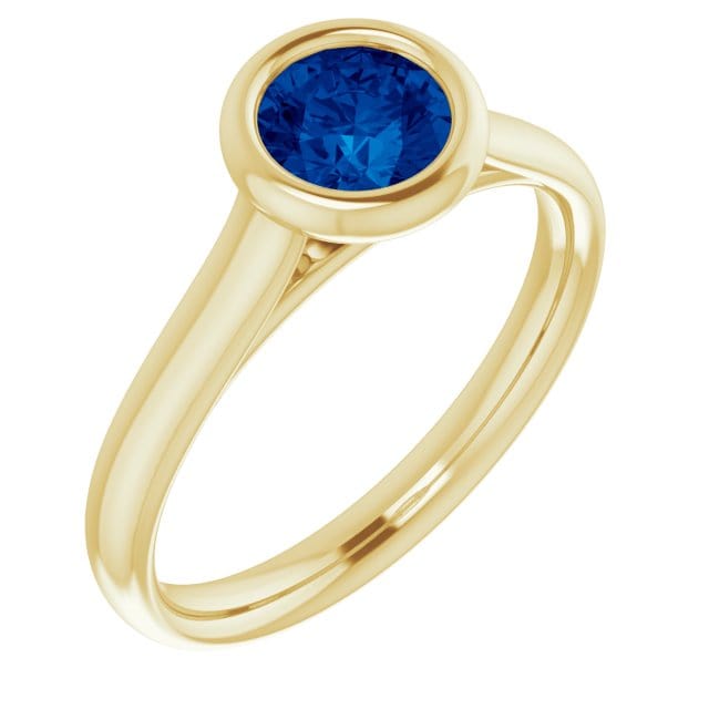 Round Blue Sapphire Olivia Bezel Set Solitaire Cathedral Engagement Ring