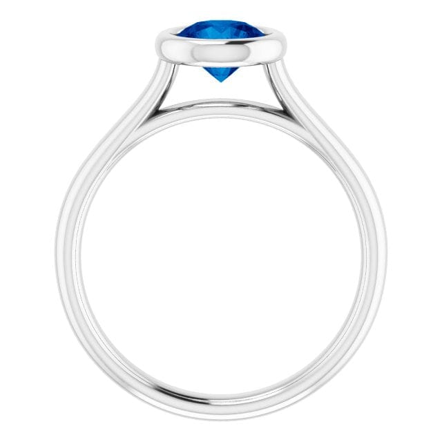 Round Blue Sapphire Olivia Bezel Set Solitaire Cathedral Engagement Ring