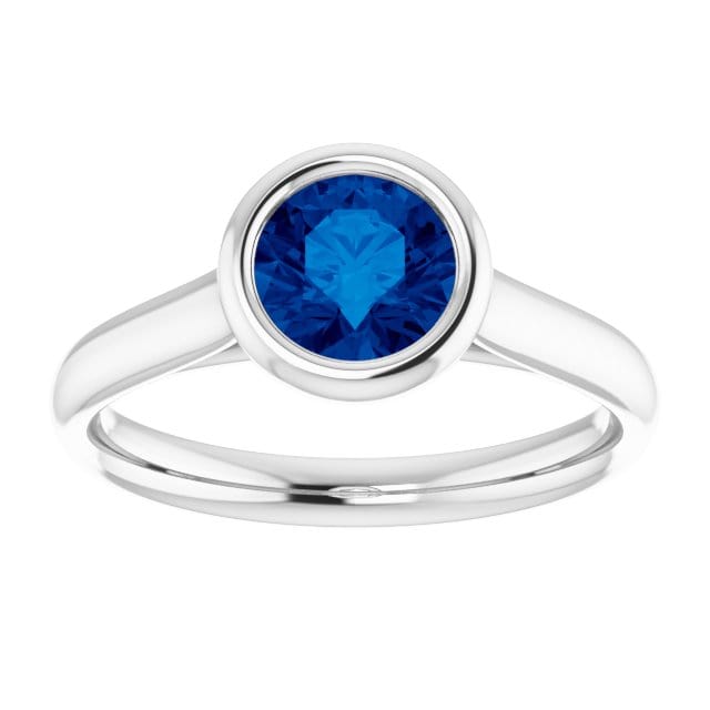 Round Blue Sapphire Olivia Bezel Set Solitaire Cathedral Engagement Ring