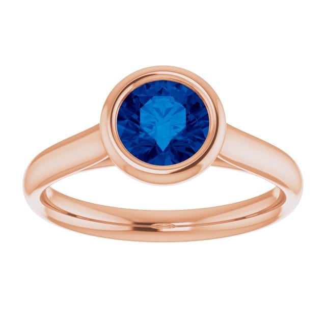 Round Blue Sapphire Olivia Bezel Set Solitaire Cathedral Engagement Ring