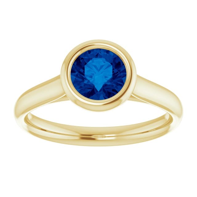 Round Blue Sapphire Olivia Bezel Set Solitaire Cathedral Engagement Ring