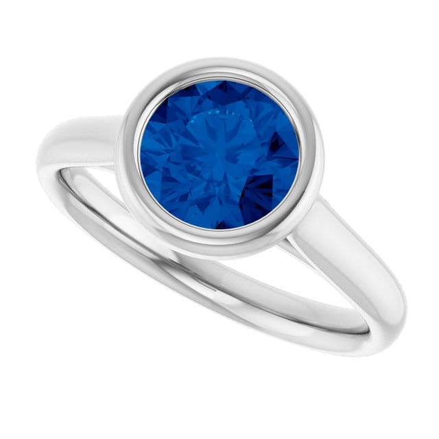 Round Blue Sapphire Olivia Bezel Set Solitaire Cathedral Engagement Ring