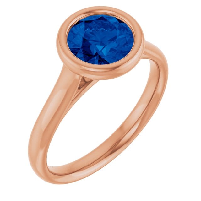 Round Blue Sapphire Olivia Bezel Set Solitaire Cathedral Engagement Ring