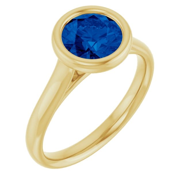 Round Blue Sapphire Olivia Bezel Set Solitaire Cathedral Engagement Ring