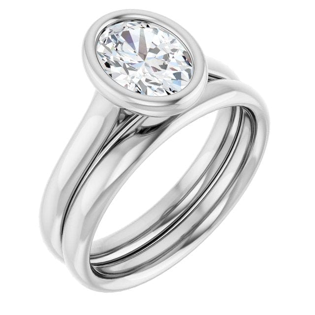 Oval Moissanite Olivia Ring Bezel Solitaire Engagement Ring
