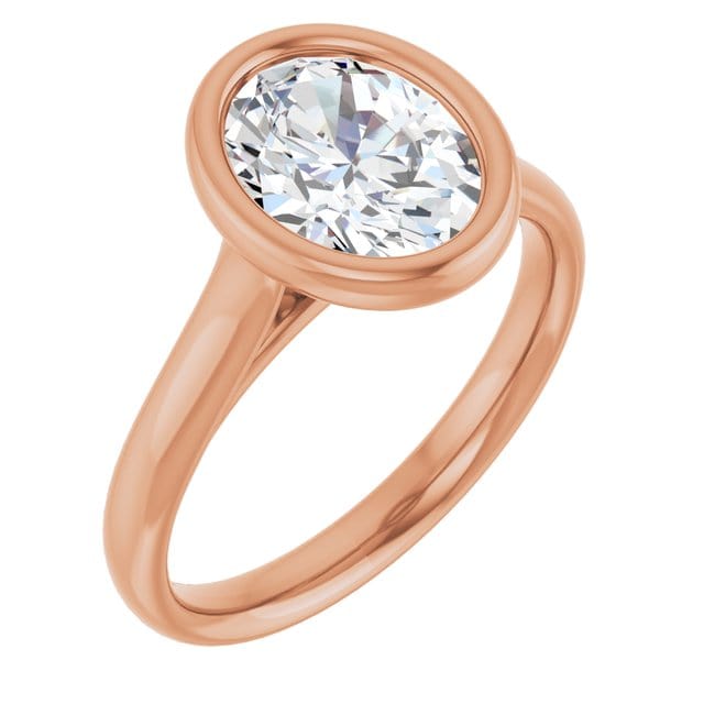 Oval Moissanite Olivia Ring Bezel Solitaire Engagement Ring