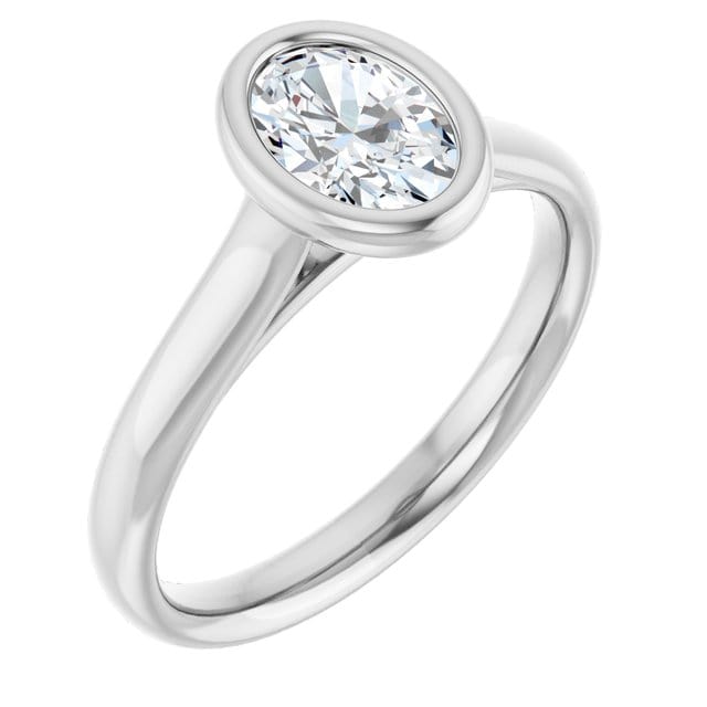 Oval Moissanite Olivia Ring Bezel Solitaire Engagement Ring