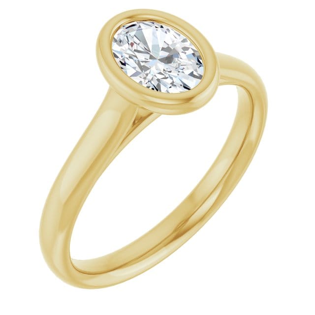 Oval Moissanite Olivia Ring Bezel Solitaire Engagement Ring