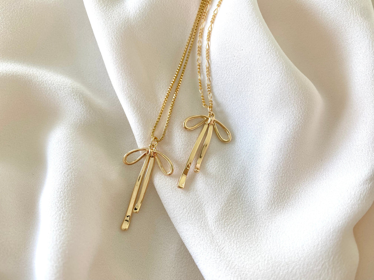Gold Filled Ribbon Pendant Necklace - Girlfriend Gift Idea