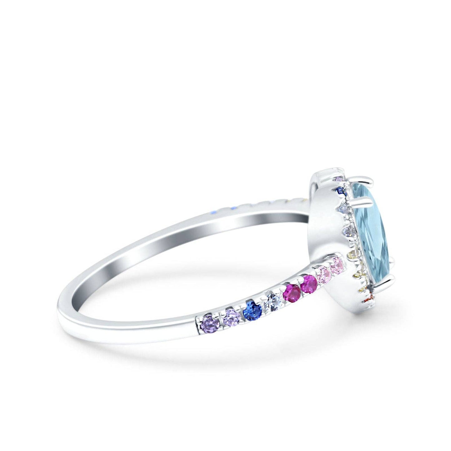 Heart Art Deco Engagement Ring Aquamarine CZ: Aquamarine CZ size p