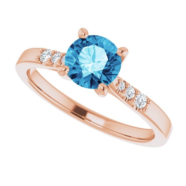 Blue Moissanite Prong Set Natalie Engagement Ring with Accented Cathedral Shank