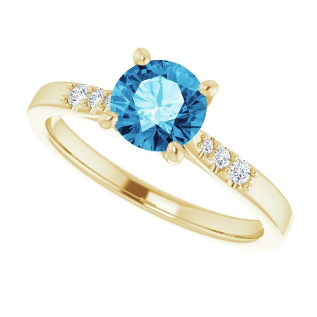 Blue Moissanite Prong Set Natalie Engagement Ring with Accented Cathedral Shank