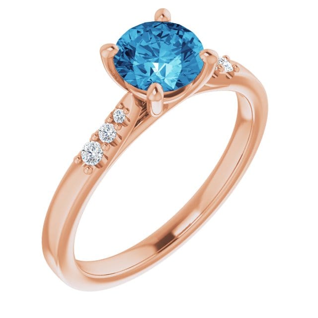 Blue Moissanite Prong Set Natalie Engagement Ring with Accented Cathedral Shank
