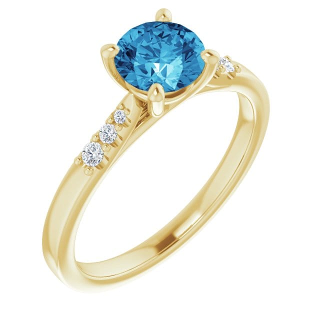 Blue Moissanite Prong Set Natalie Engagement Ring with Accented Cathedral Shank