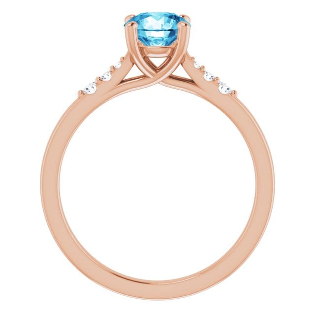 Blue Moissanite Prong Set Natalie Engagement Ring with Accented Cathedral Shank