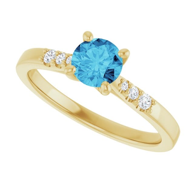Blue Moissanite Prong Set Natalie Engagement Ring with Accented Cathedral Shank