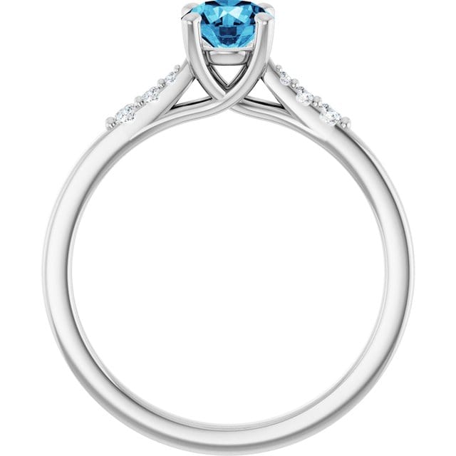Blue Moissanite Prong Set Natalie Engagement Ring with Accented Cathedral Shank